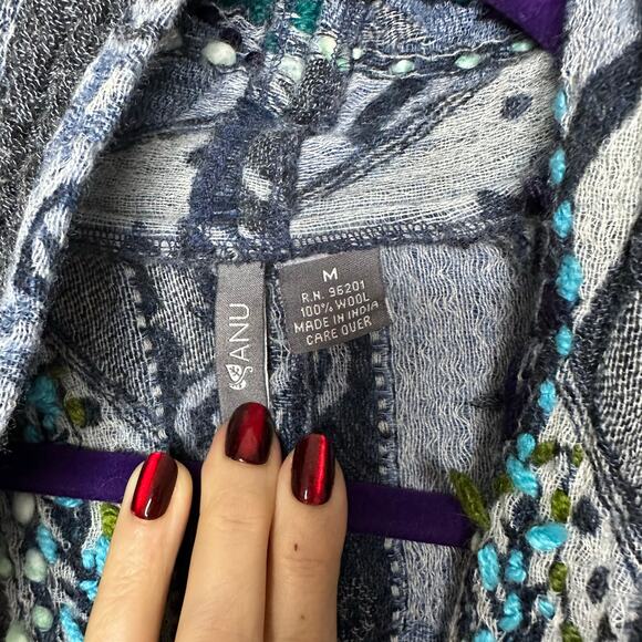 ANU Echo Sapphire BLUE FLORAL Embroidered Wool Jacket MEDIUM - Picture 3 of 10